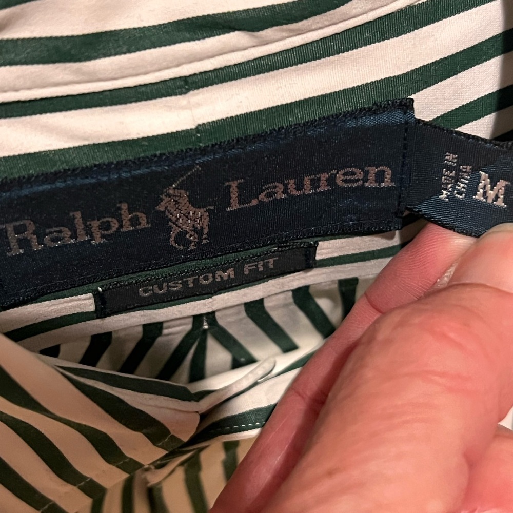 Ralph Lauren Men’s Green & White Striped Button-Down Shirt - Picture 2 of 2